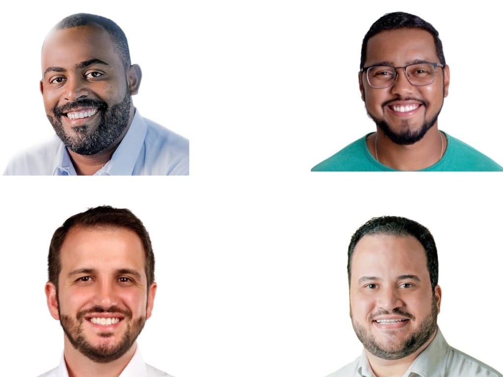 Da esquerda para direita e de cima para baixo, os novos vereadores Amaral e Dandan, que entram no lugar dos postulantes a deputado Jamir e En&ecirc;s